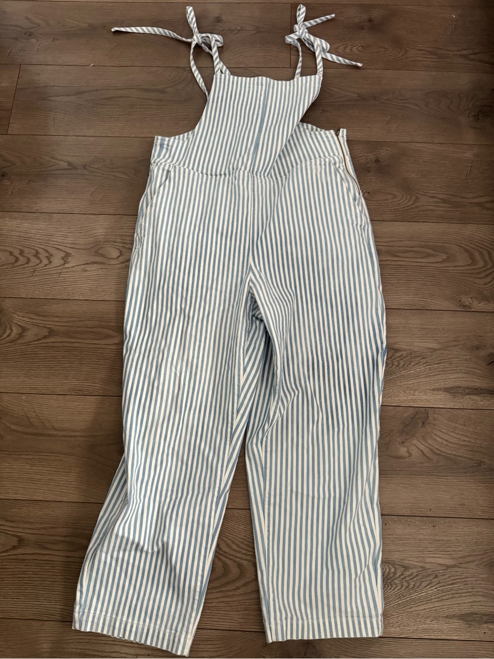 Madewell Striped Blue & White Tie-Shoulder Jumpsuit Size Large